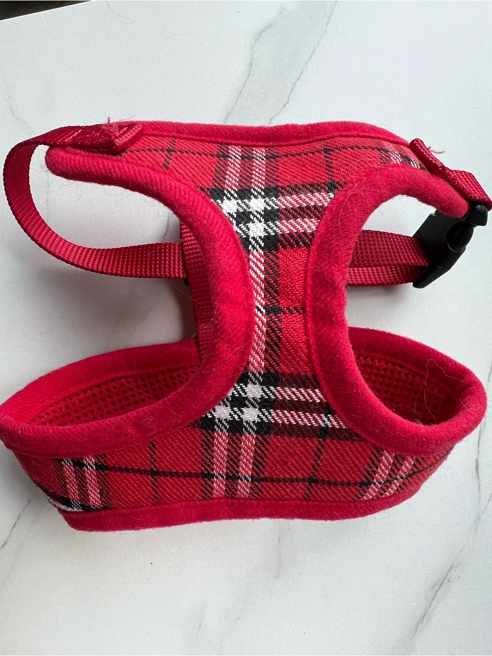 Red Plaid Padded Pet Harness and Leash Size S